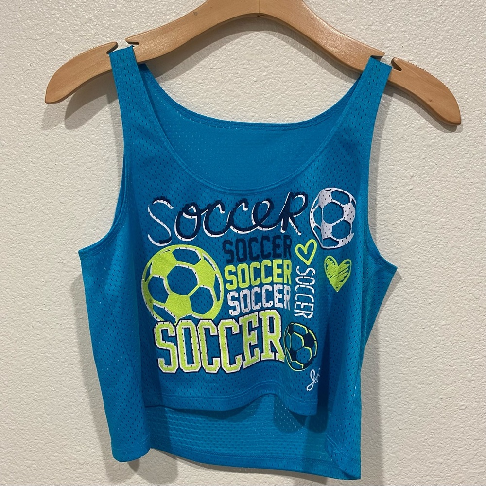 Kids The Children's Place Girls Blue Green Soccer Ball Jersey Tank Top Size 14